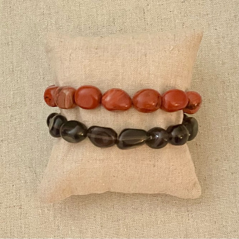 Free People Red and Black Stone Boho Bracelet Set NWT